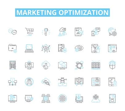 Marketing optimization linear icons set. Analytics, Strategy, Conversion 스톡 일러스트