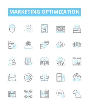 Marketing optimization vector line icons set. Optimization, Marketing, Strategy 스톡 일러스트