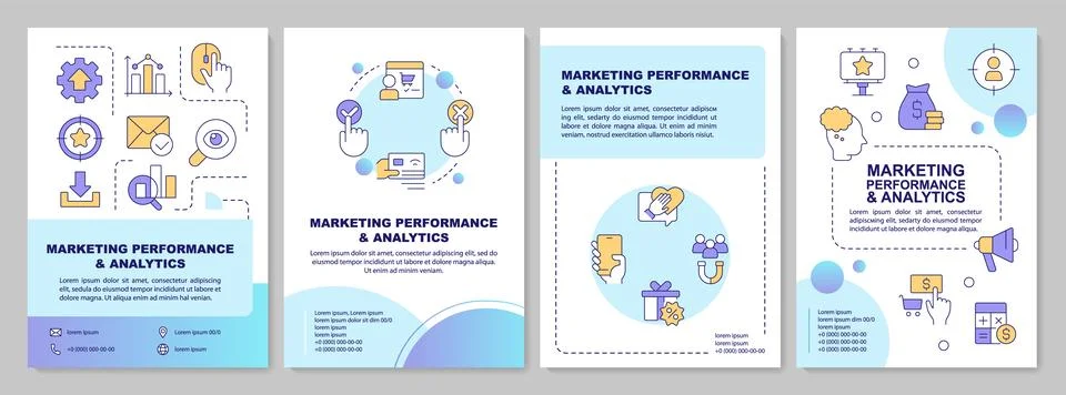 Marketing performance and analytics blue gradient brochure layout Stock Illustration