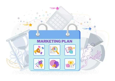 Marketing plan on calendar. Flat vector illustration. Strategy and management. Illustrazione stock