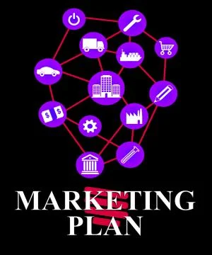 Marketing Plan Shows Emarketing Programme And System Illustrazione stock