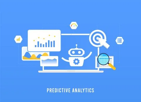Marketing Predictive Analytics concept. ML forecasts customer behavior for Stock Illustration