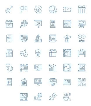 Marketing Professional Vector Set with 40 Thin Line Display Perfect 64x64 Ico Stock Illustration