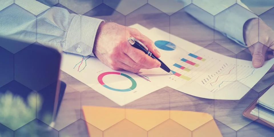 Marketing report analysis, geometric pattern 스톡 사진