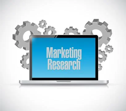 Marketing Research tech computer sign concept Stock Illustration