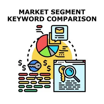 Marketing segment keyword comparison data analysis strategy Stock Illustration