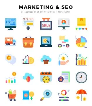 Marketing &amp; Seo elements. Flat web icon set. Simple vector illustration. イラスト素材