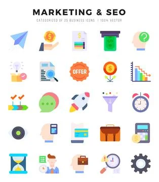 Marketing &amp; Seo elements. Flat web icon set. Simple vector illustration. Stock Illustration