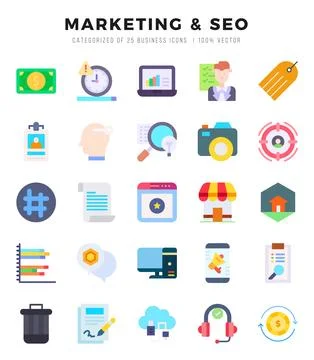 Marketing &amp; Seo elements. Flat web icon set. Simple vector illustration. Stock Illustration