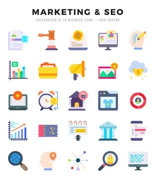 Marketing &amp; Seo elements. Flat web icon set. Simple vector illustration. 스톡 일러스트