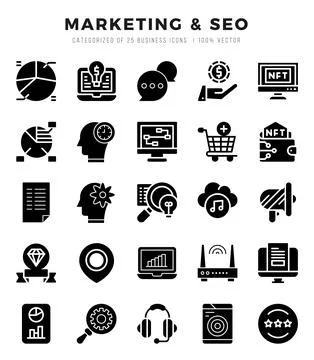 Marketing &amp; SEO elements. Glyph web icon set. Simple vector illustration. Stock Illustration