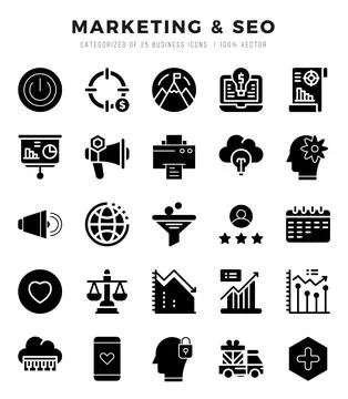 Marketing &amp; SEO elements. Glyph web icon set. Simple vector illustration. Stock Illustration