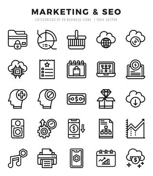 Marketing &amp; SEO elements. Lineal web icon set. Simple vector illustration. 스톡 일러스트