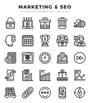 Marketing &amp; SEO elements. Lineal web icon set. Simple vector illustration. イラスト素材