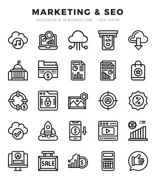 Marketing &amp; SEO elements. Lineal web icon set. Simple vector illustration. 스톡 일러스트