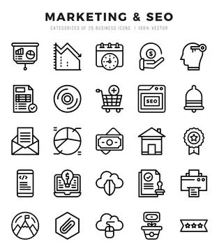Marketing &amp; SEO elements. Lineal web icon set. Simple vector illustration. Illustrazione stock