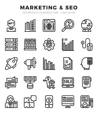 Marketing &amp; SEO elements. Lineal web icon set. Simple vector illustration. Stock Illustration