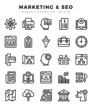 Marketing &amp; SEO elements. Lineal web icon set. Simple vector illustration. 스톡 일러스트