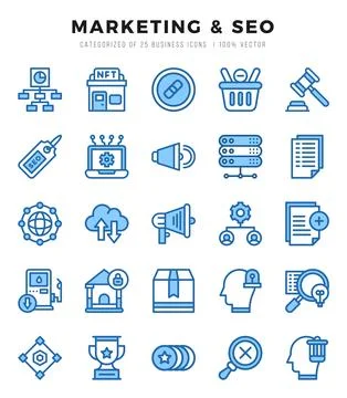 Marketing &amp; SEO elements. Two Color web icon set. Simple vector illustration. Stock Illustration
