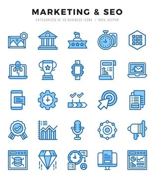 Marketing &amp; SEO elements. Two Color web icon set. Simple vector illustration. Stock Illustration