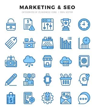 Marketing &amp; SEO elements. Two Color web icon set. Simple vector illustration. Stock Illustration