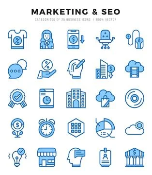 Marketing &amp; SEO elements. Two Color web icon set. Simple vector illustration. Stock Illustration