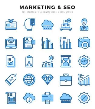 Marketing &amp; SEO elements. Two Color web icon set. Simple vector illustration. Stock Illustration