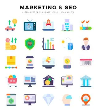 Marketing &amp; Seo Flat icons. Vector Flat illustration. Stock Illustration
