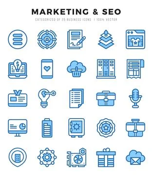 Marketing &amp; SEO Icon Bundle 25 Icons for Websites and Apps Stock Illustration