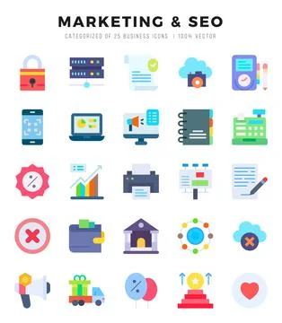 Marketing &amp; Seo Icon Bundle 25 Icons for Websites and Apps Stock Illustration