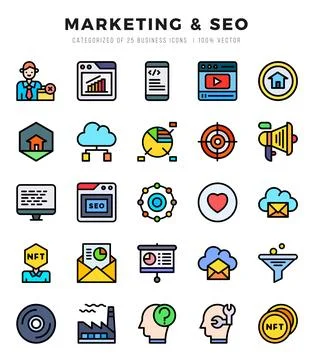 Marketing &amp; SEO Icon Bundle 25 Icons for Websites and Apps Illustrazione stock