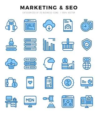 Marketing &amp; SEO icon pack for your website. mobile. presentation. and logo .. Stock Illustration