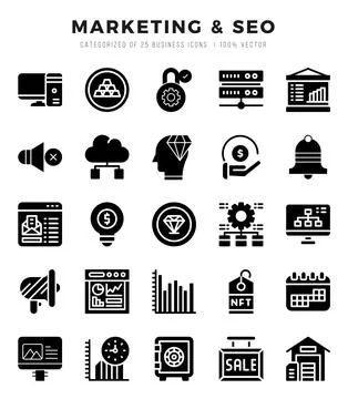 Marketing &amp; SEO icons set. Vector illustration. Stockillustratie