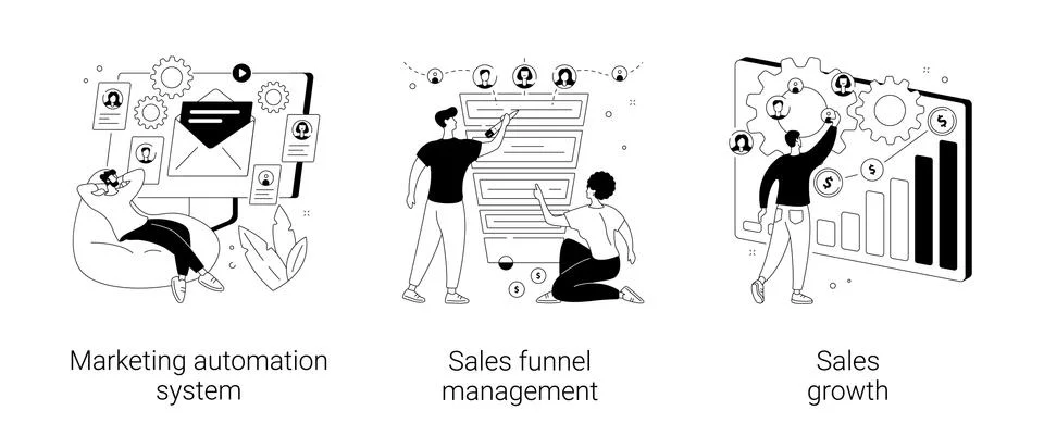 Marketing software abstract concept vector illustrations. Illustrazione stock