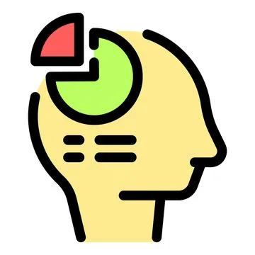 Marketing specialist analyzing pie chart statistics inside head silhouette 스톡 일러스트