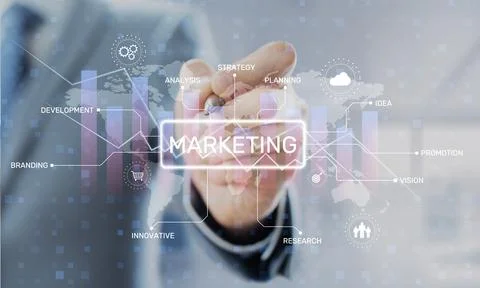 Marketing Strategy and Development Concept Illustrated on Virtual Interface. Stock Photos