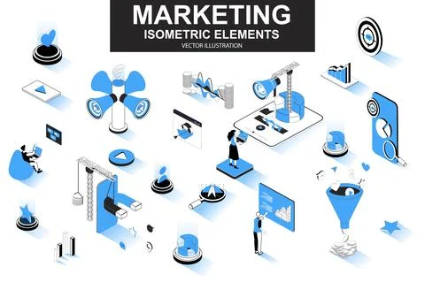 Marketing strategy bundle of isometric elements. Marketing funnel, lead イラスト素材