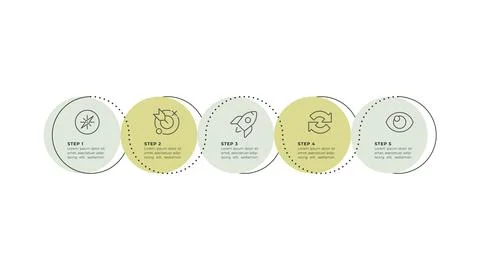 Marketing strategy development round horizontal process infographic 5 steps Stock Illustration