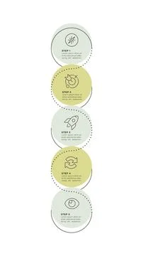 Marketing strategy development round vertical process infographic 5 steps Stock Illustration