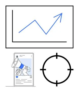 Marketing Strategy Elements Growth Graph, Digital Promotion, and Targeting Illustrazione stock