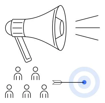 Marketing Strategy Elements Megaphone, Target Audience, Bullseye and Arrow Stock Illustration