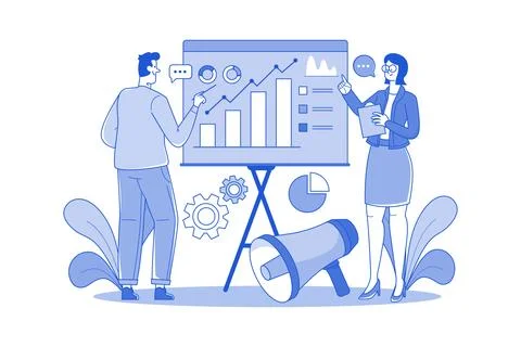 Marketing Team Analyzing Data Illustration concept on white background Stock Illustration