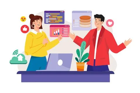 Marketing Team Discussion On Data Analysis Stock Illustration