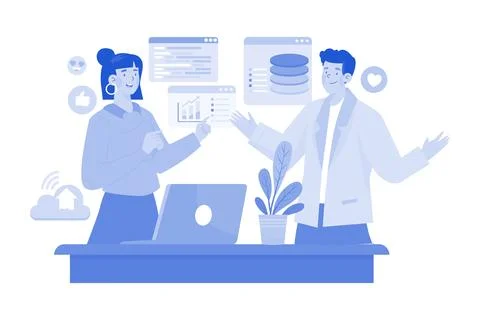 Marketing Team Discussion On Data Analysis Stock Illustration