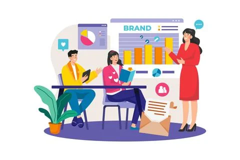 Marketing Team working on data analysis Stock Illustration