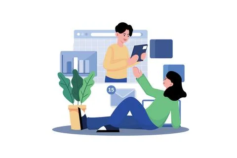 Marketing Team Working On Data Analysis Stock Illustration