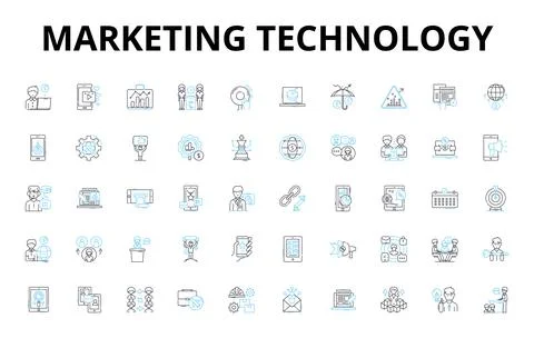 Marketing technology linear icons set. Analytics, Automation, Chatbot, Content Stock Illustration