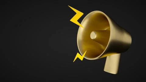 Marketing time concept, realistic 3D golden megaphone, loudspeaker with lig.. Stock Illustration