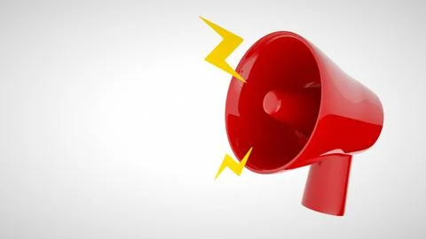Marketing time concept, realistic 3D megaphone, loudspeaker with lightning. Stock Illustration