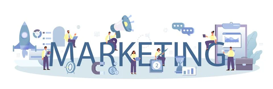Marketing typographic header. Statistics analysis, marketing strategy Illustrazione stock